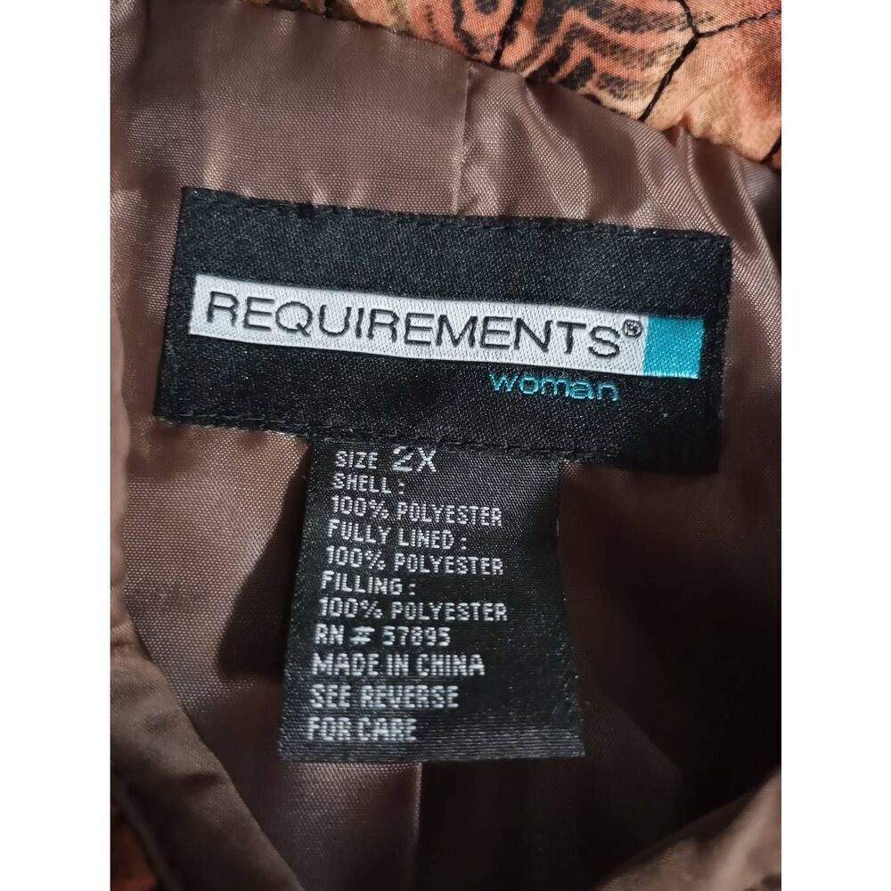 Requirements Woman Quilted Jacket‎ 2X Brown Abstract Print Full Zip Mock Neck - Picture 5 of 6